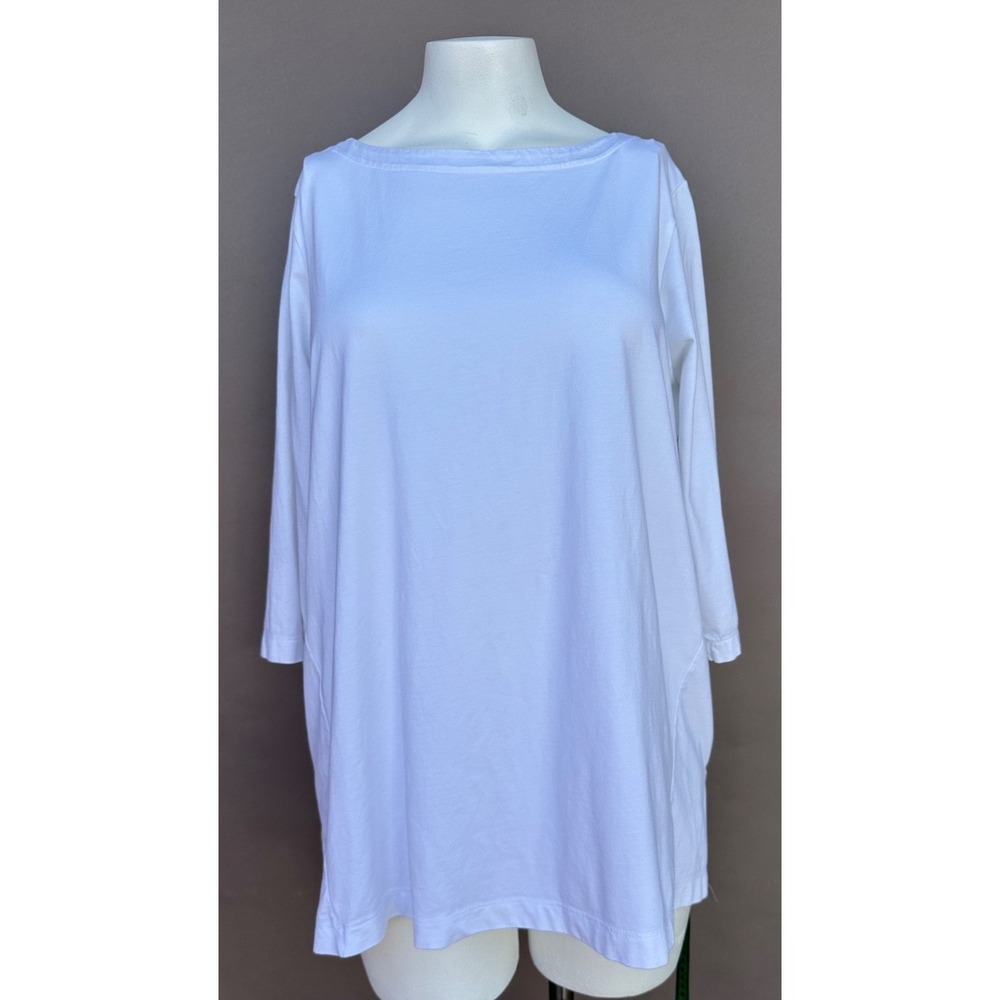 J. Jill Luxe Supima 3/4 Sleeve White Tunic Top Knit XL Boat Neck Capsule Minimal